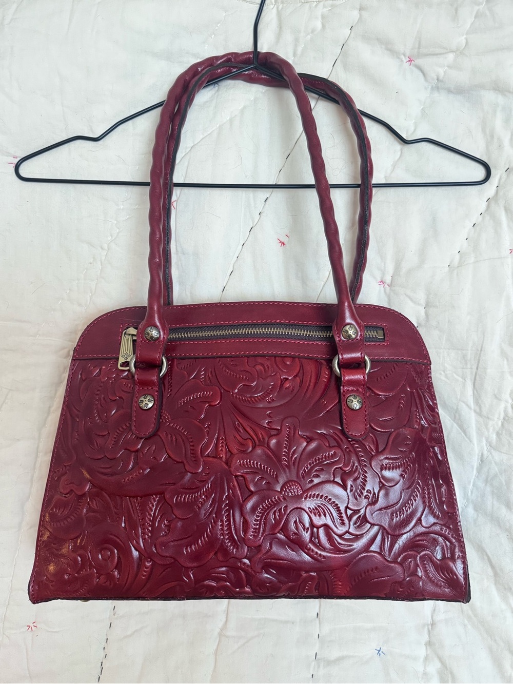 Patricia Nash Tooled Leather Calvi Satchel - Burgundy